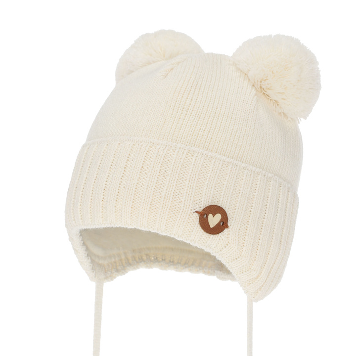 Wintermütze für Mädchen, cremeweiß, mit Merinowolle, Mesyna