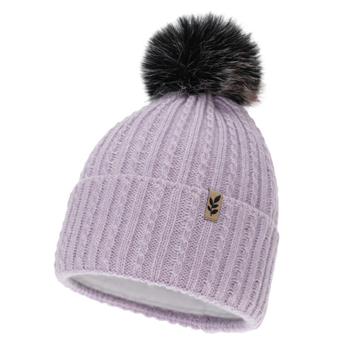 Wintermütze Damen, violett, mit Bommel, Calista