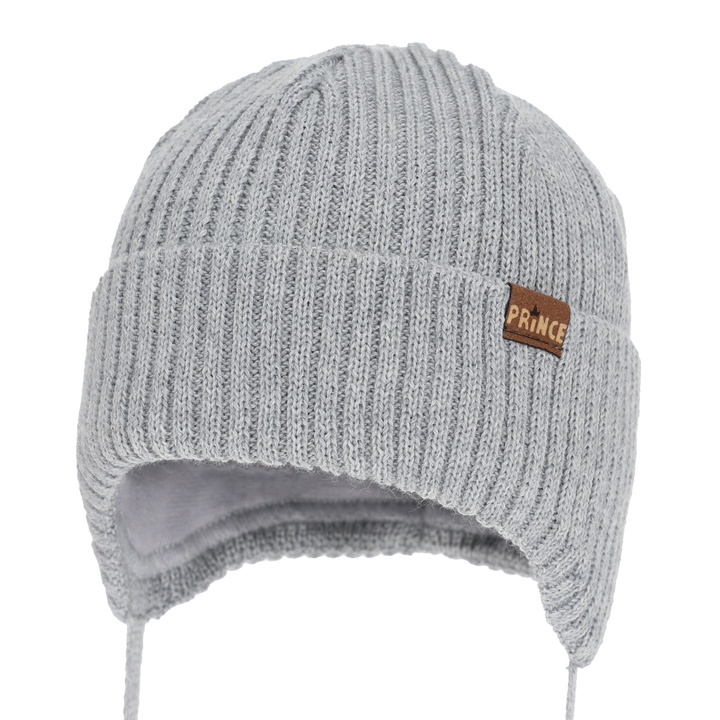 Wintermütze Jungen, mit Merinowolle, grau, Puser