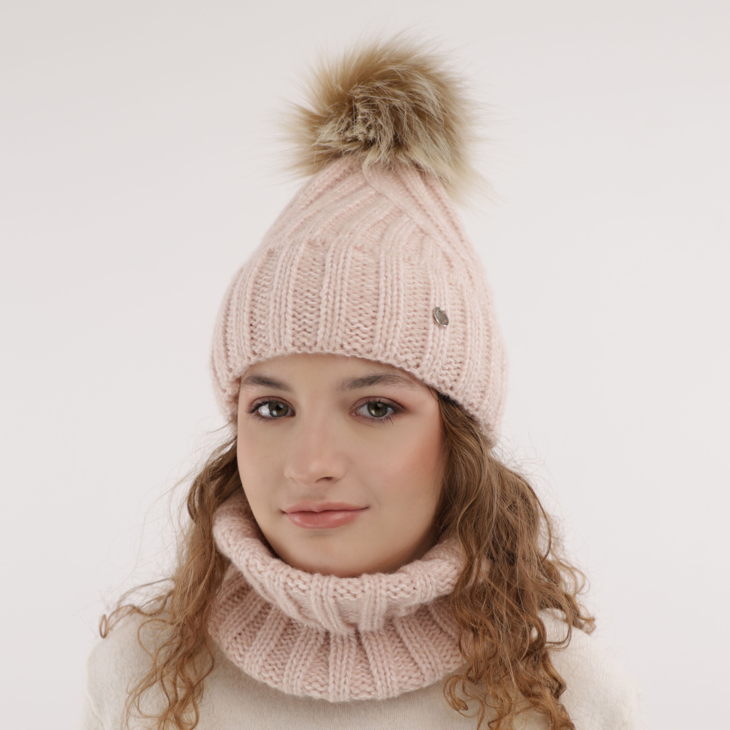 Winterset Mädchen: Mütze und Schlauchschal mit Bommel Rot Polaris