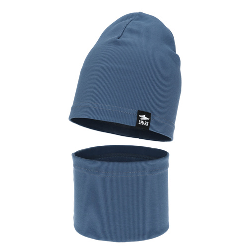 Herbst und Frühlingsset Jungen: Mütze und Schlauchschal Blau Rumel
