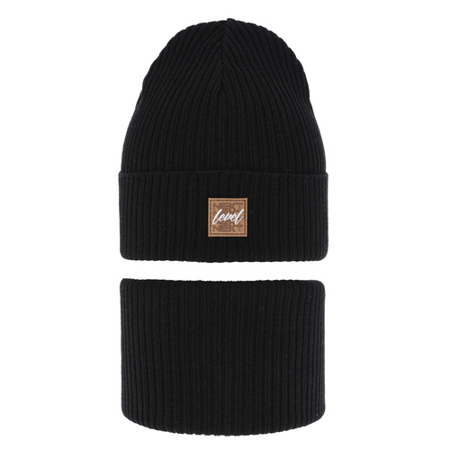 Herbst und Frühlingsset Jungen: Mütze und Schlauchschal, mit Baumwolle, Schwarz Fenix