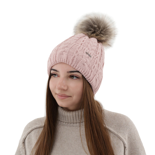 Wintermütze Damen mit Bommel Camel Omega