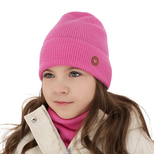 Herbst und Frühlingsset Mädchen: Mütze und Schlauchschal 100% extrafeine Merinowolle Rosa Brook