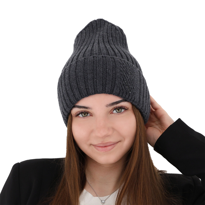 Wintermütze Damen 100% extrafeine Merinowolle Grau Ariga