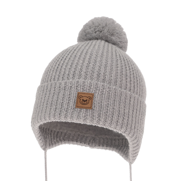 Wintermütze Jungen 100% extrafeine Merinowolle, gefüttert mit Wollfleece Grau Tofik