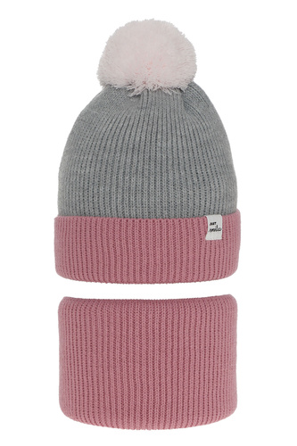 Winterset Mädchen: Mütze und Schlauchschal mit Bommel Rosa Rosalin