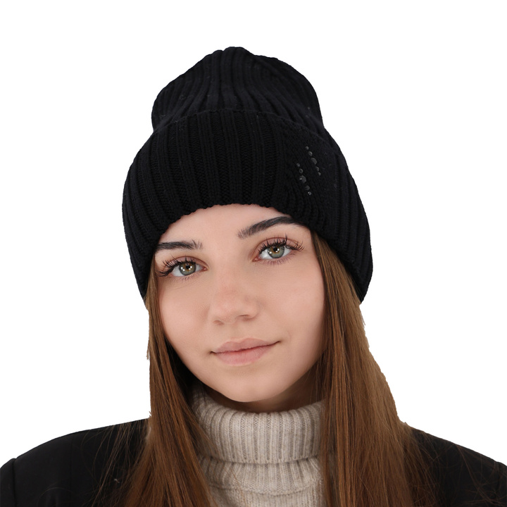 Wintermütze Damen 100% extrafeine Merinowolle Schwarz Ariga