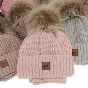 Winterset Mädchen: Mütze und Schlauchschal mit Bommel Beige Juliette