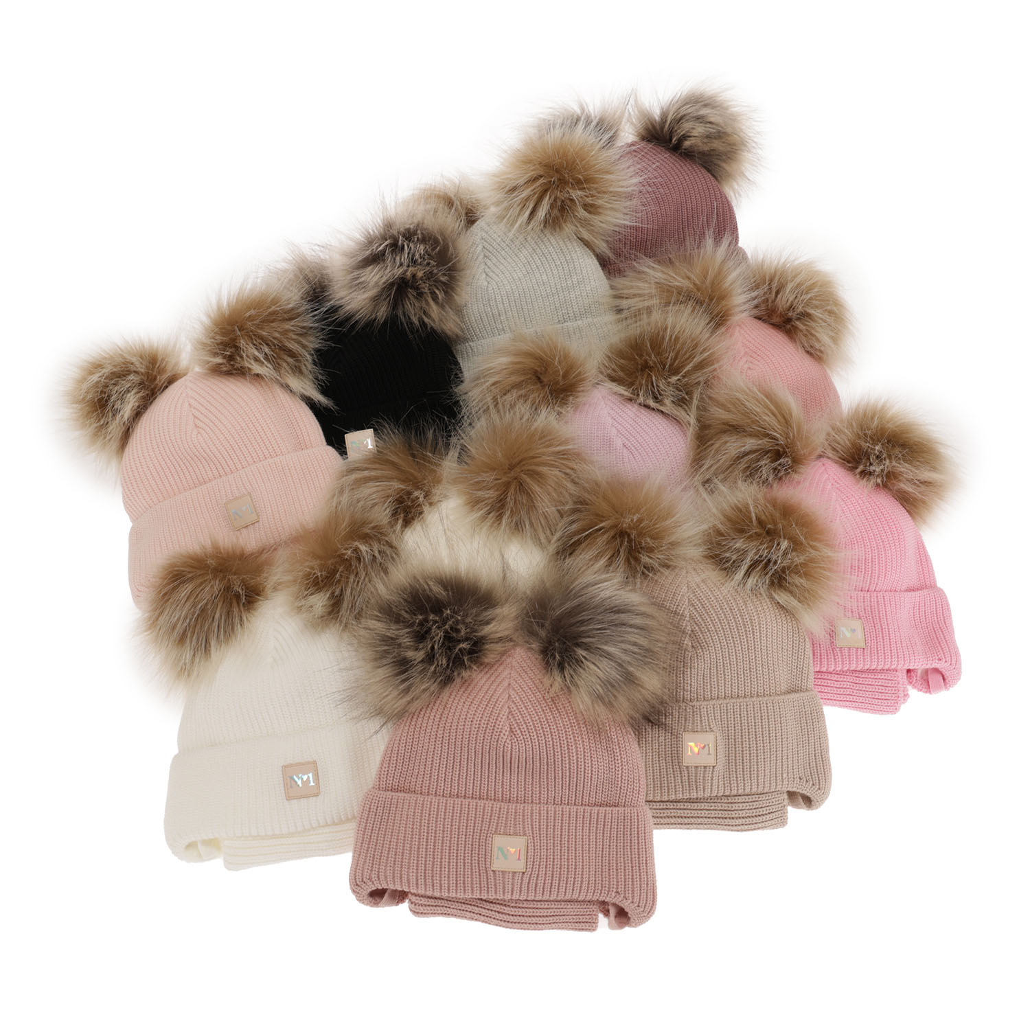 Winterset Mädchen: Mütze und Schlauchschal mit zwei Bommeln Beige Kiara