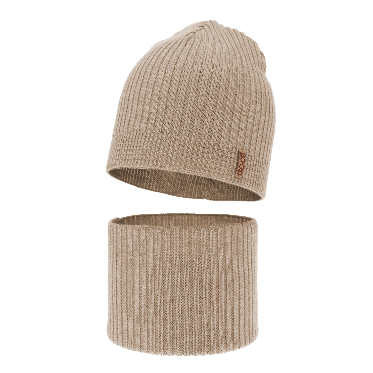 Herbst und Frühlingsset Jungen: Mütze und Schlauchschal 100% extrafeine Merinowolle Beige Chester