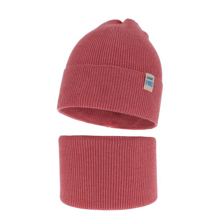 Herbst und Frühlingsset Jungen: Mütze und Schlauchschal, mit Baumwolle, Rot Ottavio