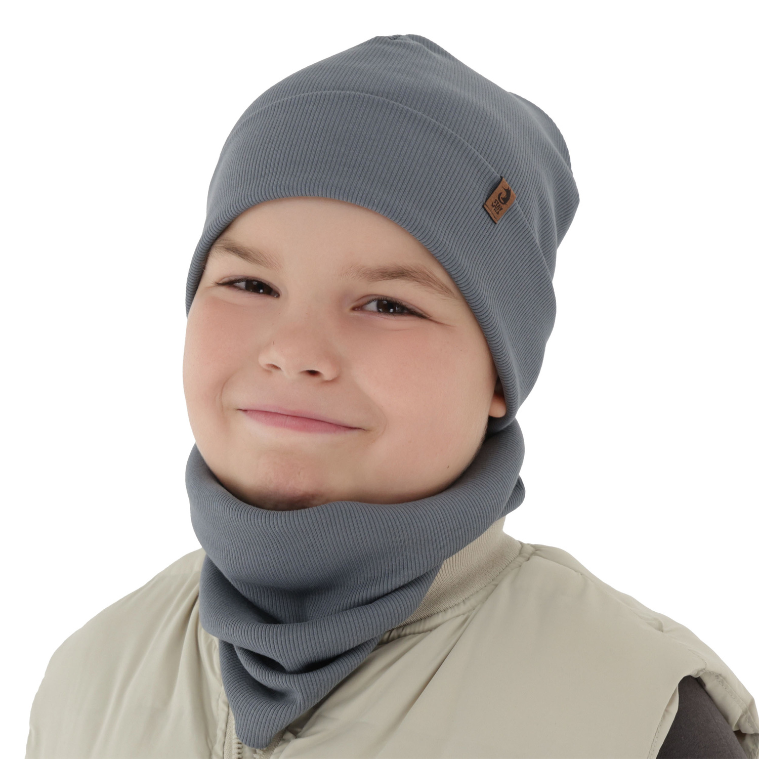 Herbst und Frühlingsset Jungen: Mütze und Schlauchschal, beżowy, Amalfi