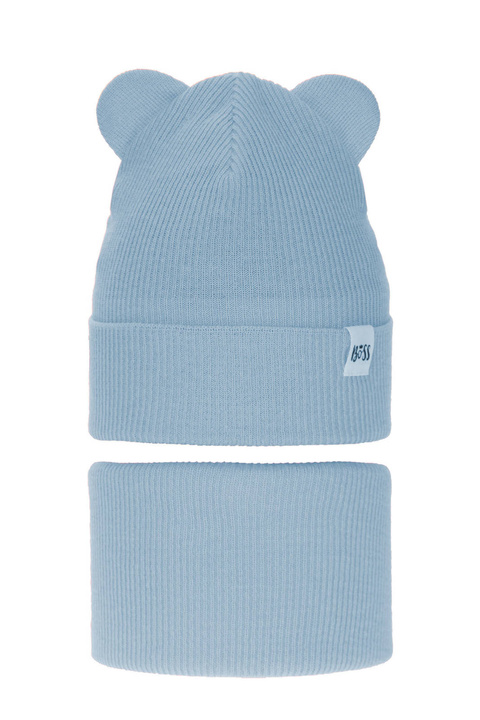 Herbst und Frühlingsset Mädchen: Mütze und Schlauchschal, mit Baumwolle, Light Blau Kajra