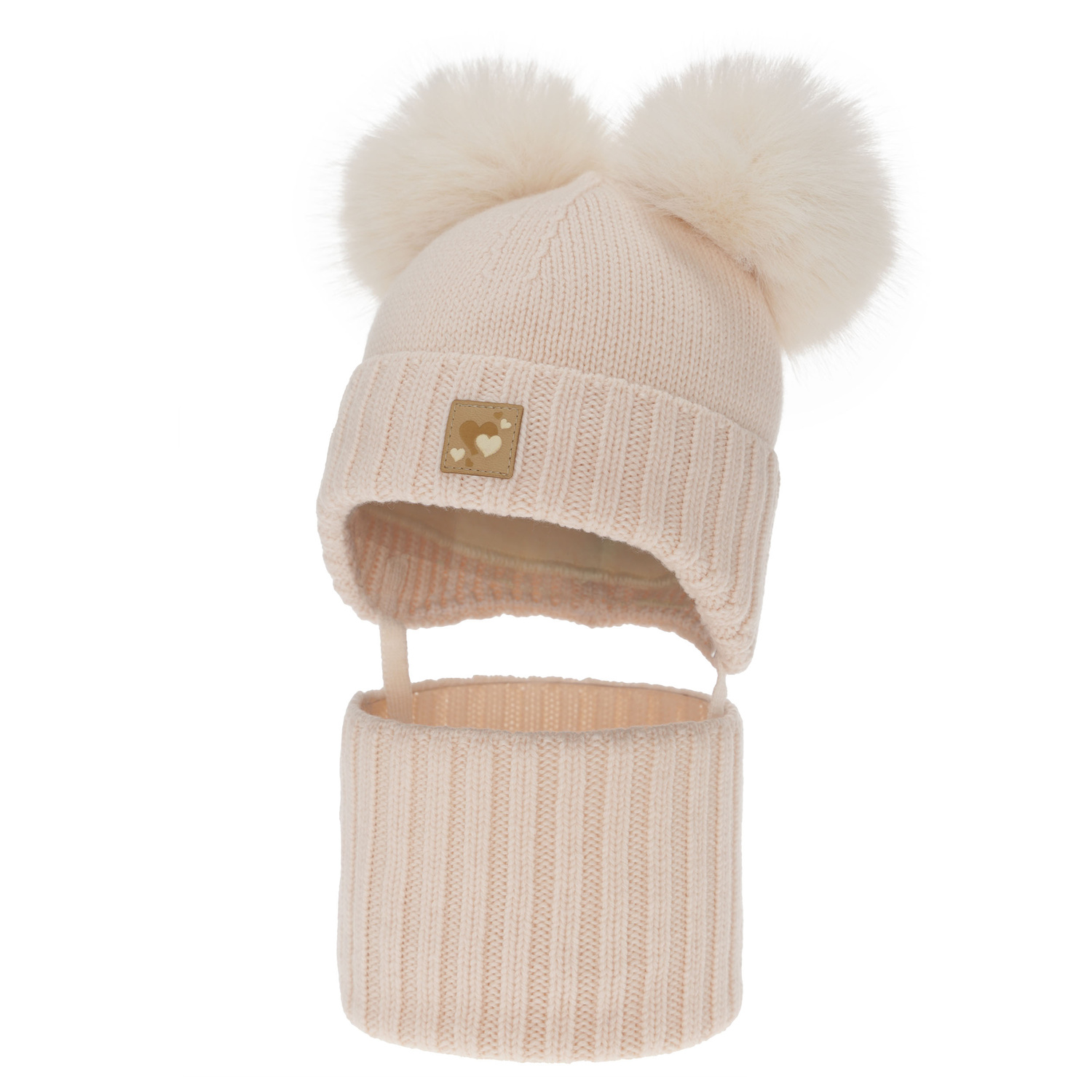 Mädchen Mütze und Schal, Winter Set, hellrosa, 100% Merinowolle, gefüttert mit Wollfleece, Ronia