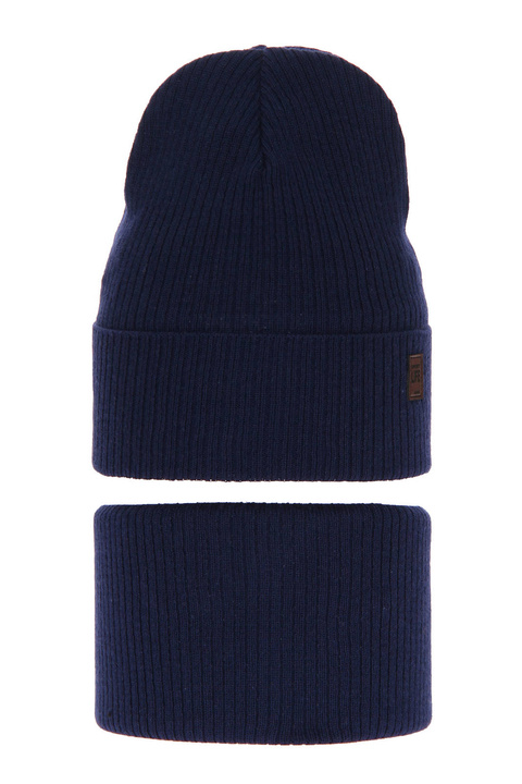 Herbst und Frühlingsset Jungen: Mütze und Schlauchschal, mit Baumwolle, Navy Blau Dragon