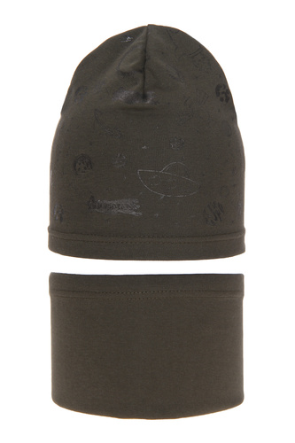 Herbst und Frühlingsset Jungen: Mütze und Schlauchschal Khaki Kosmos