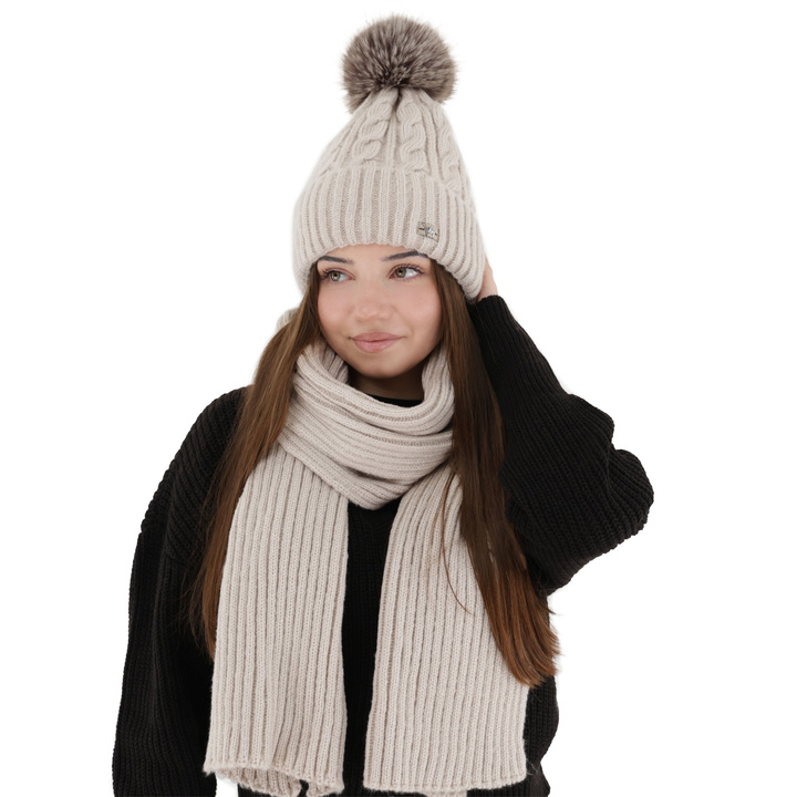 Winterset Damen: Mütze und Schal, Winter, beige, Lunetta