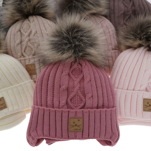 Winterset Mädchen: Mütze und Schlauchschal mit Bommel Rosa Aida