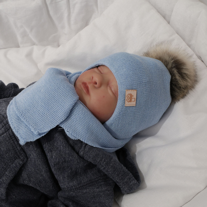 Winterset Jungen: Mütze und Schal Merinowolle Blau Anastazy