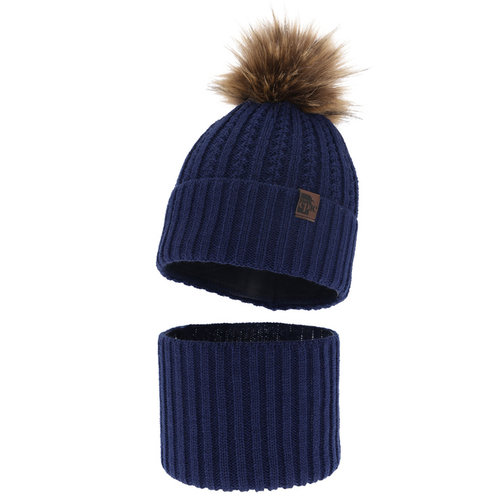 Winterset für Jungen: Mütze und Schlauchsch mit Bommel in Navy Blue Lars