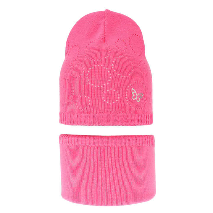 Herbst und Frühlingsset Mädchen: Mütze und Schlauchschal, mit Baumwolle, Rosa Amarilla