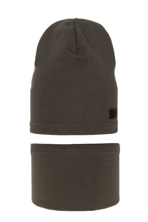 Herbst und Frühlingsset Jungen: Mütze und Schlauchschal Khaki Frizi