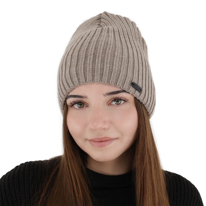 Wintermütze Damen, dunkelbeige, mit Merinowolle, Soletta