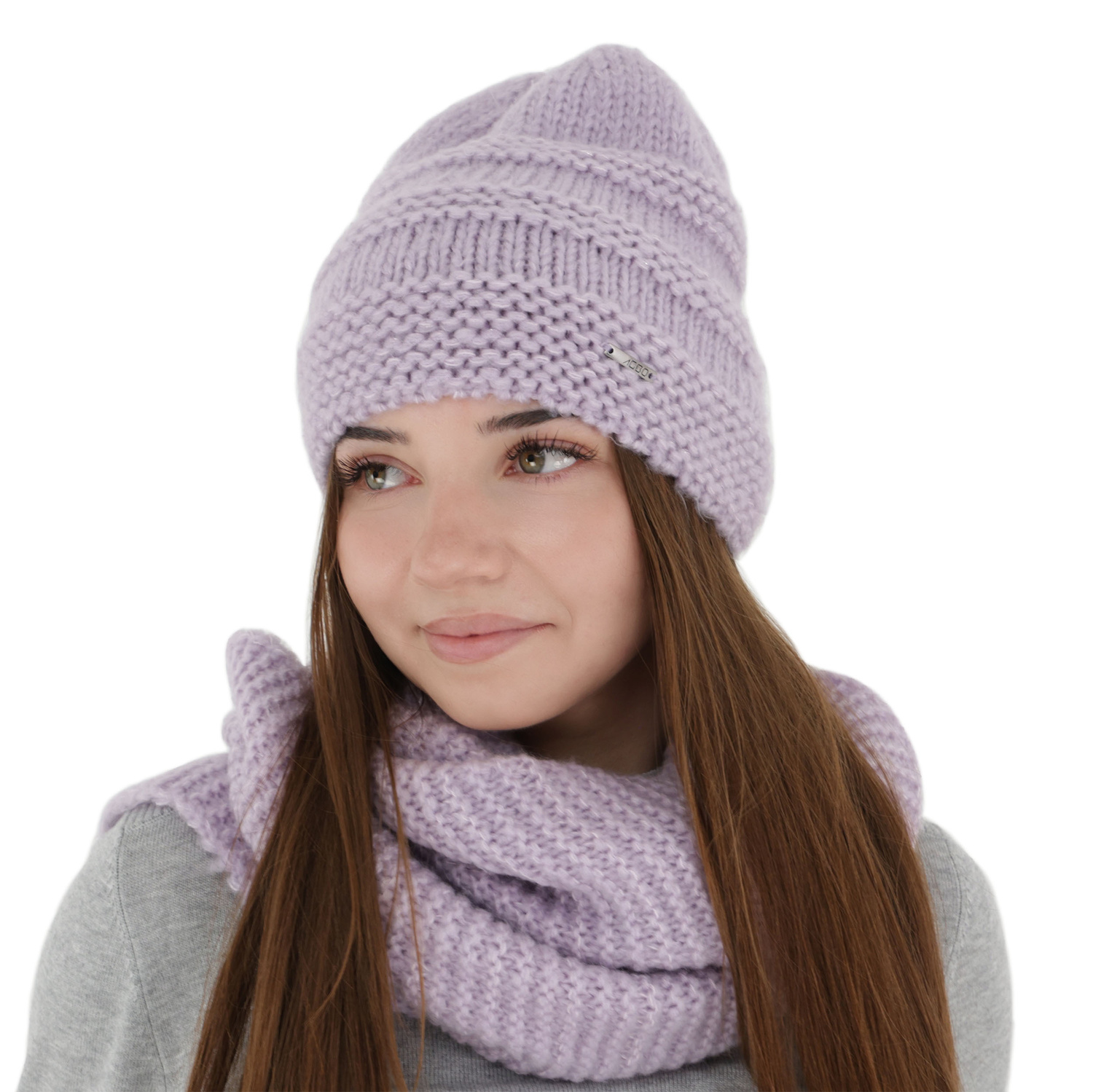 Winterset Damen: Mütze und Schlauchschal, Winter, violett, mit Merinowolle, Driva