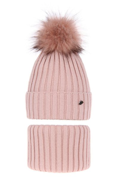 Winterset Mädchen: Mütze und Schlauchschal mit Bommel Rosa Wilma