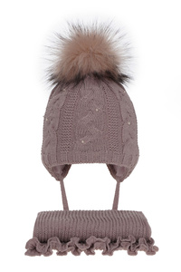 Winterset Mädchen: Mütze und Schal mit Bommel Rosa Mirella