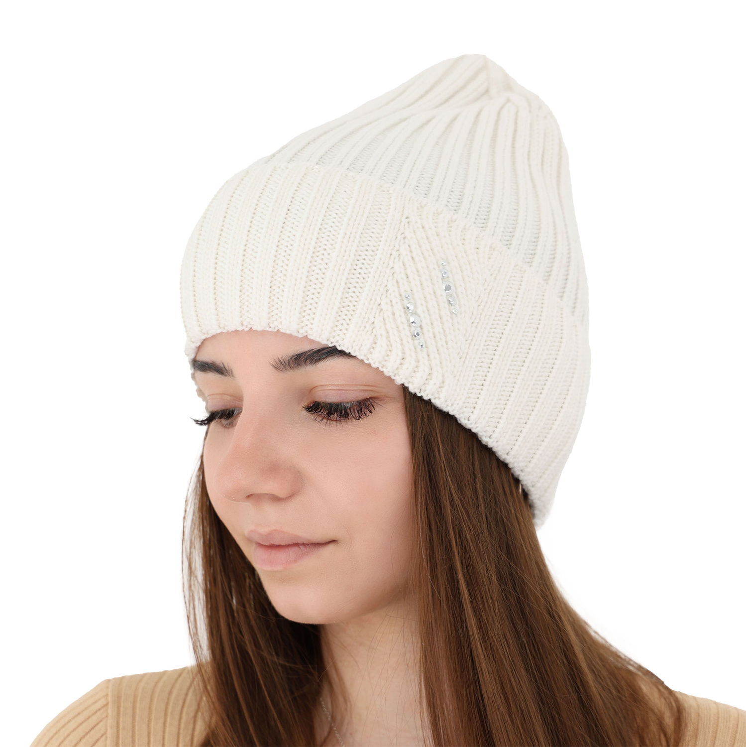 Wintermütze Damen 100% extrafeine Merinowolle Beige Ariga