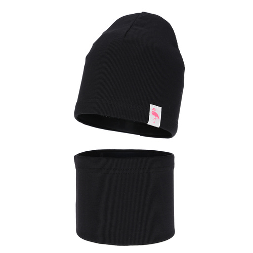 Herbst und Frühlingsset Mädchen baumwolle: Mütze und Schlauchschal, Schwarz, Rumilla