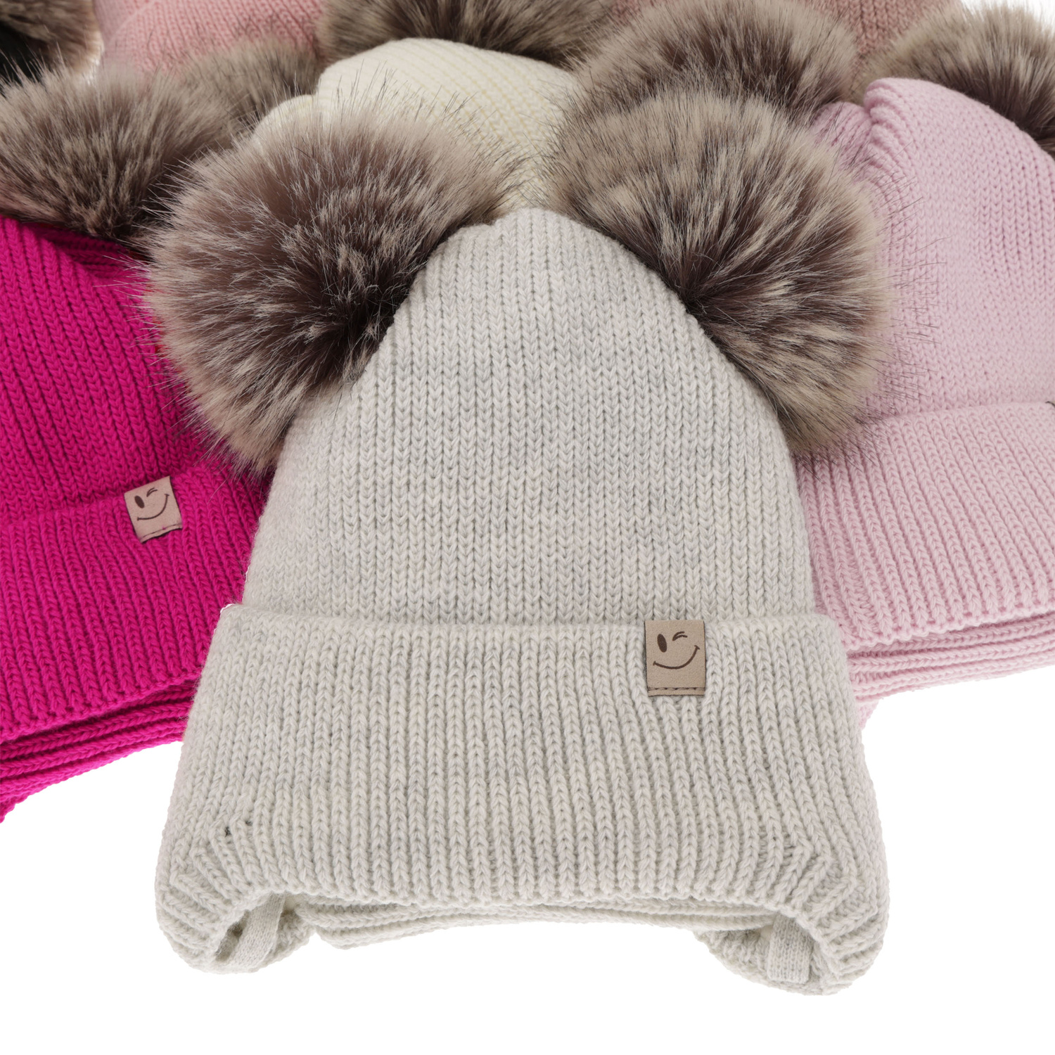 Winterset für Mädchen: Mütze und Schlauchschal mit zwei Bommeln in Beige Zori