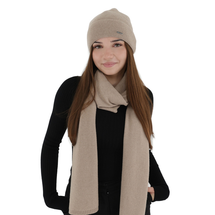 Winterschal Damen, Winter, beige, mit Merinowolle und Kaschmir, Irenia