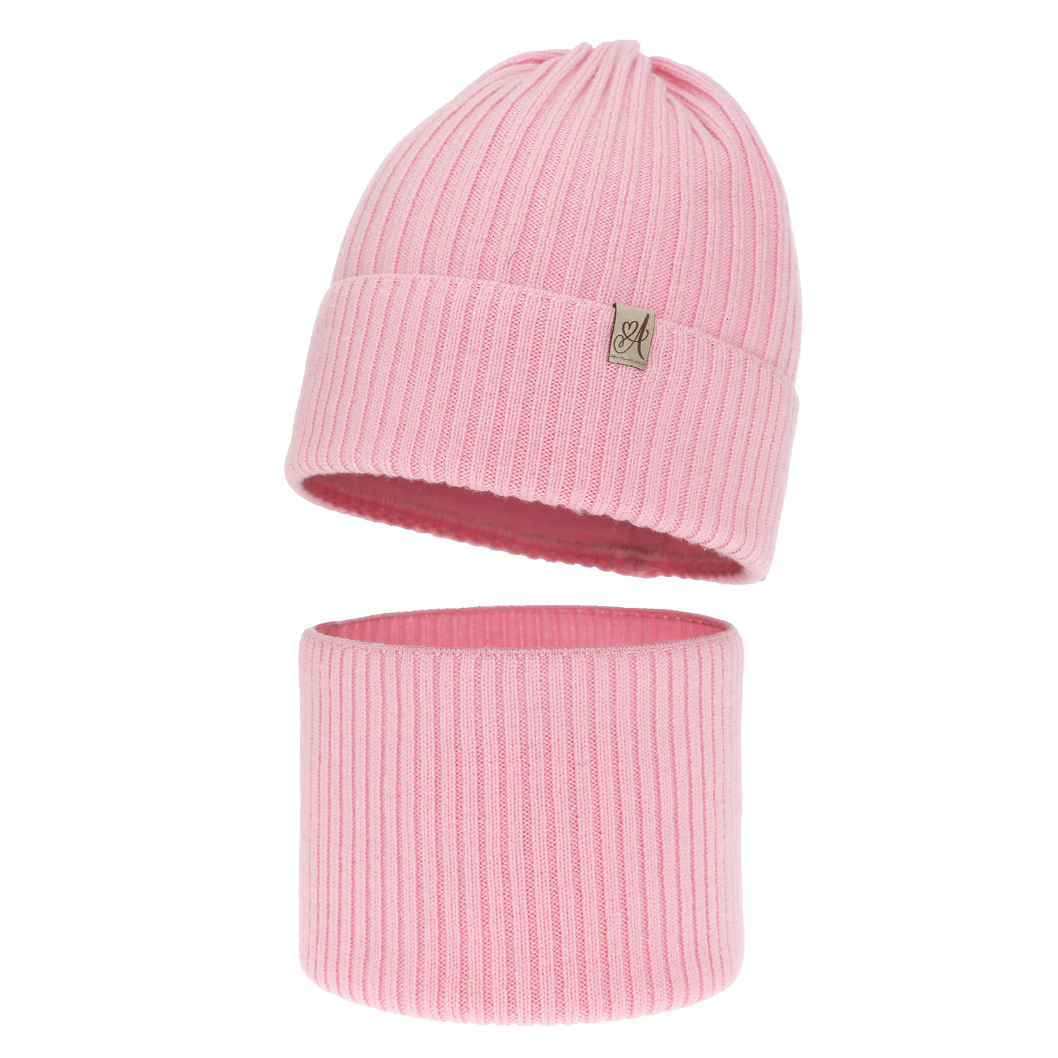 Winterset Mädchen: Mütze und Schlauchschal aus 100% Merinowolle, Rosa, Patricia