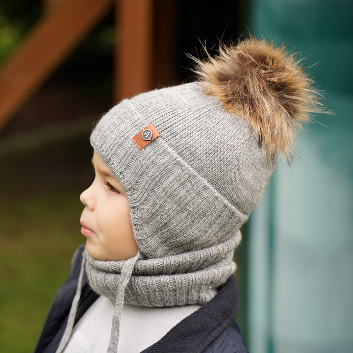 Winterset Jungen: Mütze und Schlauchschal mit Bommel Blau Dominik