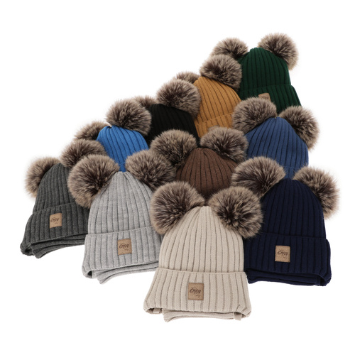 Winterset für Jungen: Mütze und Schlauchschal mit zwei Bommeln Camel Orange