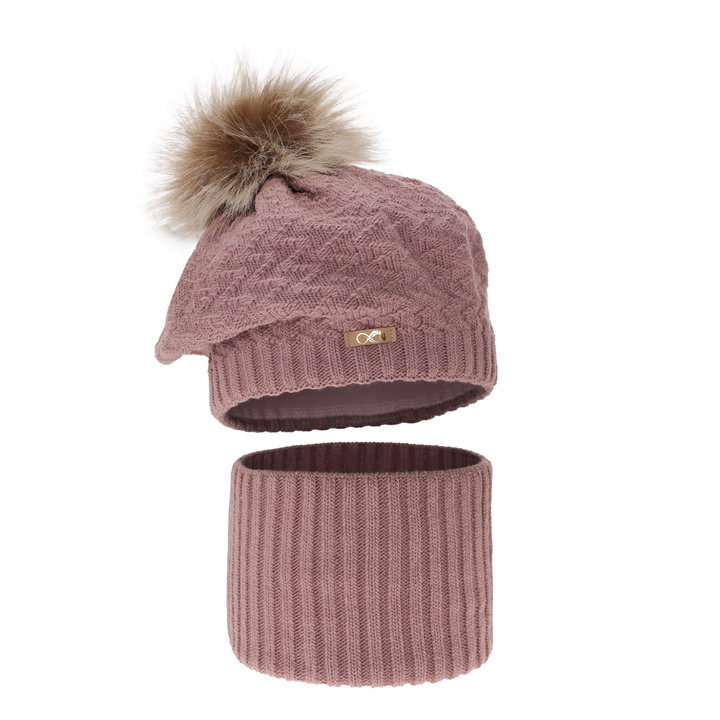 Winterset Mädchen: Mütze und Schlauchschal mit Bommel Rosa Atene