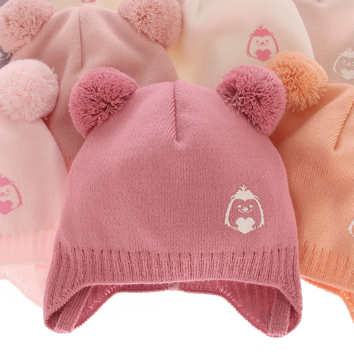 Herbst und Frühlingsmütze für Mädchen mit zwei Bommeln Rosa Bunia