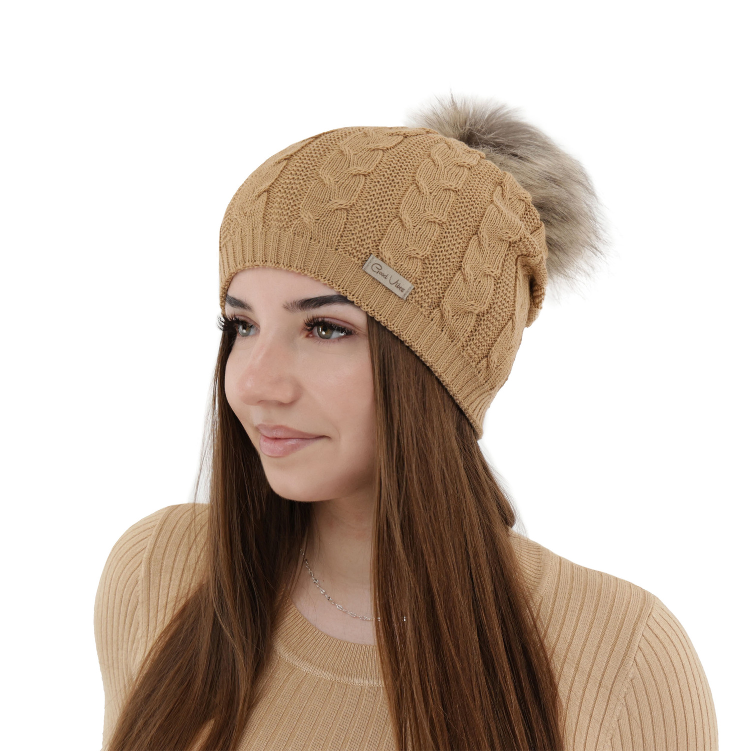 Wintermütze Damen aus Merinowolle in Camel Bafi
