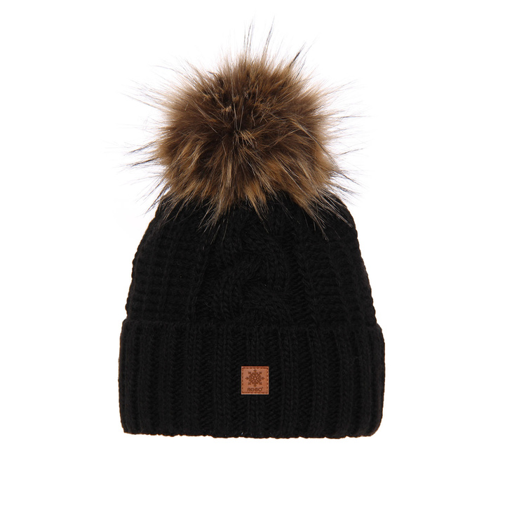 Wintermütze Damen mit Bommel Schwarz Euforia