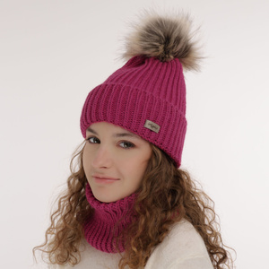 Winterset Mädchen: Mütze und Schlauchschal mit Bommel Schwarz Willow