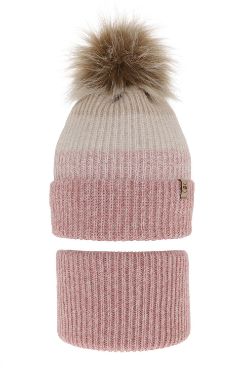 Winterset Mädchen: Mütze und Schlauchschal mit Bommel Rosa Gimena