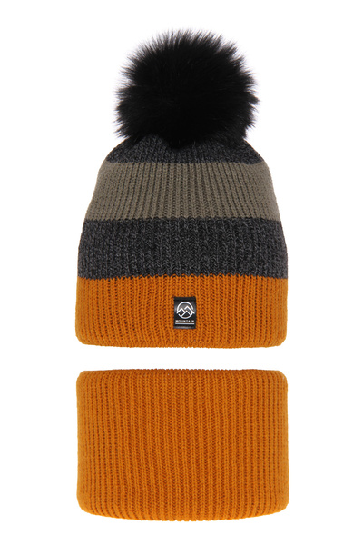 Winterset Jungen: Mütze und Schlauchschal mit Bommel Camel Arkady