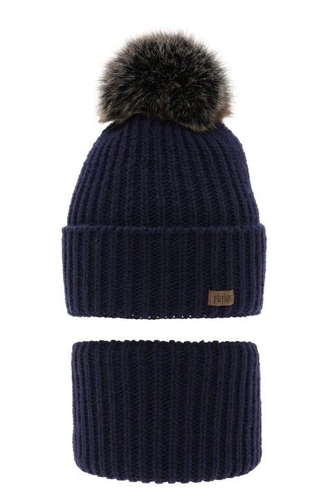 Winterset für Jungen: Mütze und Schlauchschal mit Bommel in Navy Blau Wonder
