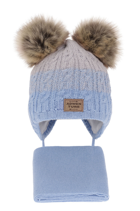 Winterset Jungen: Mütze und Schal mit zwei Bommeln Blau Platon