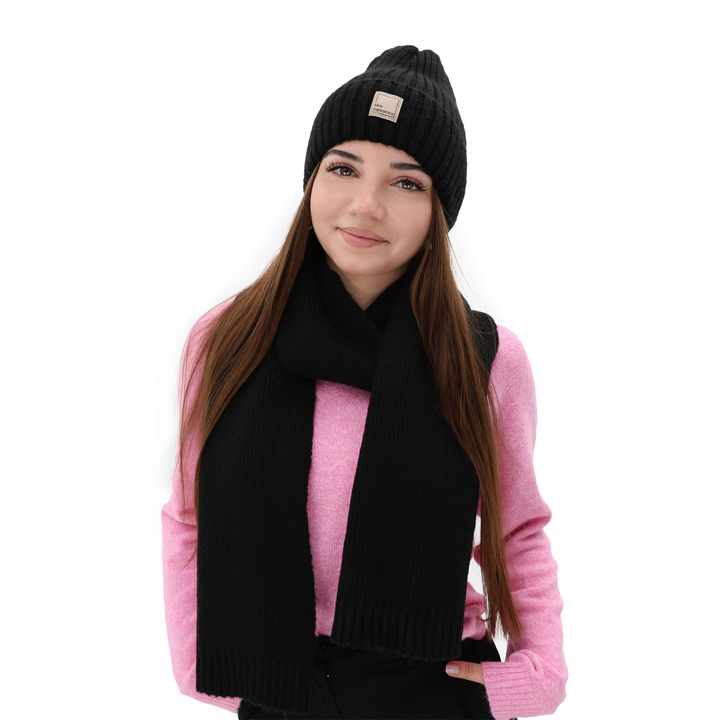Schlauchschal Damen Merinowolle Schwarz Loretta