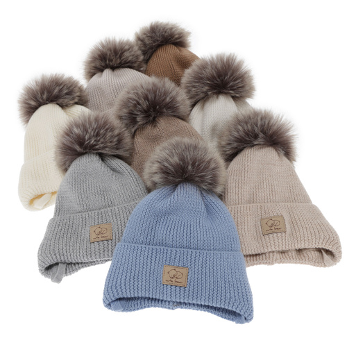 Wintermütze Jungen, kremowa, wiązana, 100% Merinowolle, Jergen