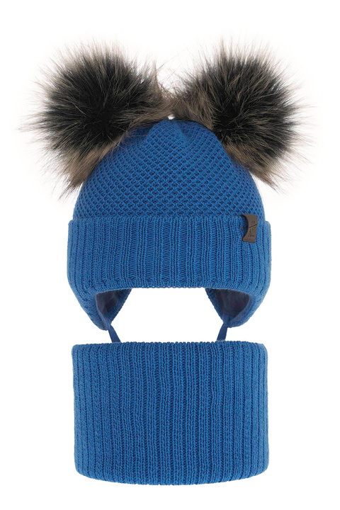 Winterset Jungen: Mütze und Schlauchschal mit zwei Bommeln Blau Randel
